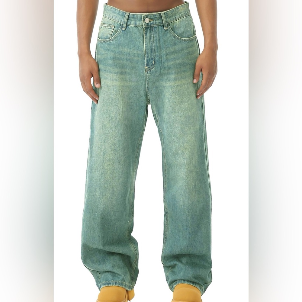 EMMIOL Men’s Baggy Jeans Wide Leg Green Y2K Skater Cargo Pants NWT Size S